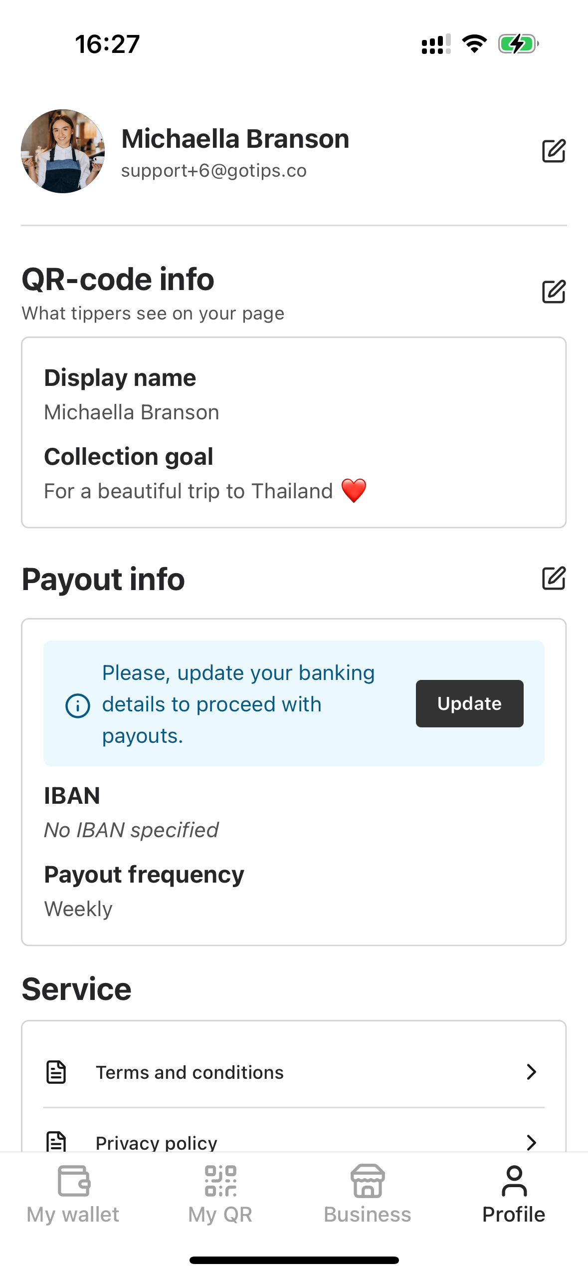 Payout info section
