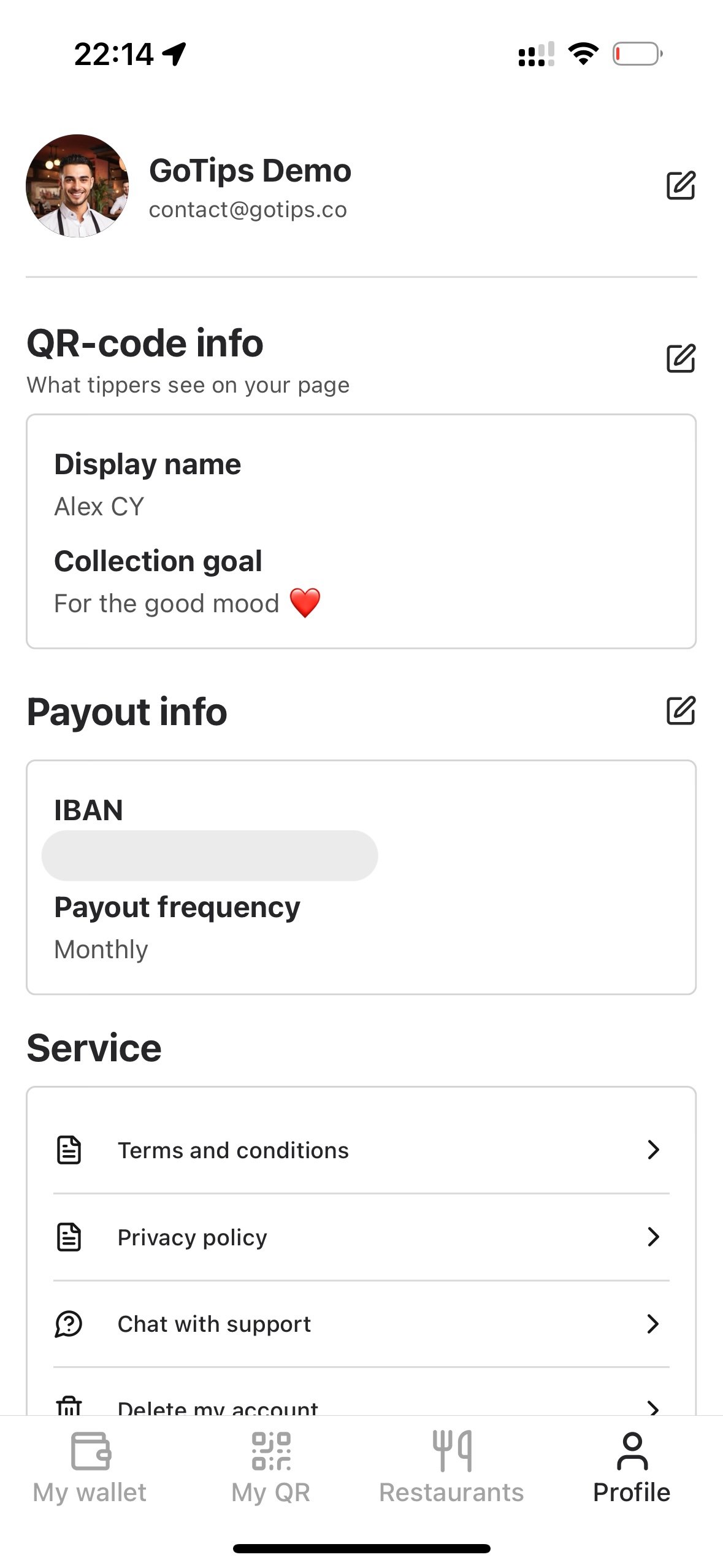 Profile screen