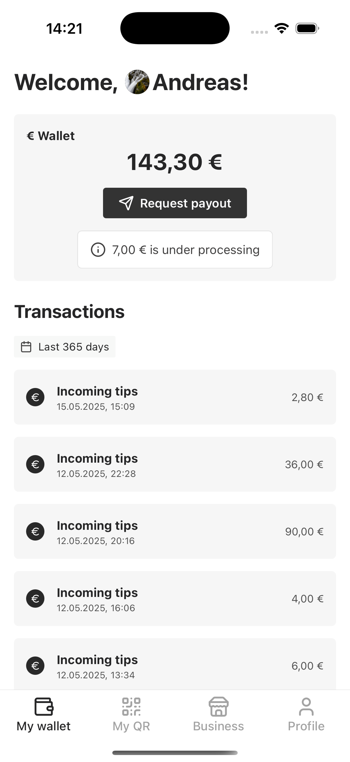 My Wallet tab